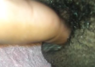 Fingering my hairy, meaty pussy