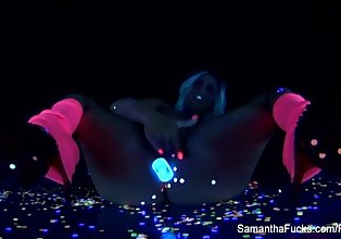Samantha gets off in this super hot black light Halloween solo