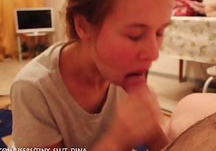 Russian tiny slut Dina make a gorgeous blowjob after shchool
