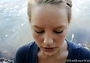 stunning amateur teen blowjob and facial by river