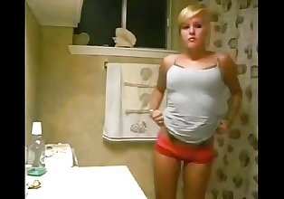Tattooed Blonde Teen Films Herself Teasing in Bathroom
