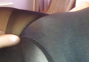 wife in sexy black pantyhose, black girdle, hairy pitt