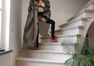 Vanessa fetish completamente Vestito tacchi calze di nylon Giarrettiera pellicce bcbg