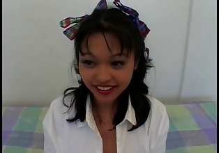 Cute schoolgirl Mika Tan gets done dirty with anal fuck on bed in dorm room