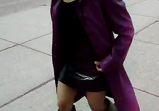 Asian in purple leather coat