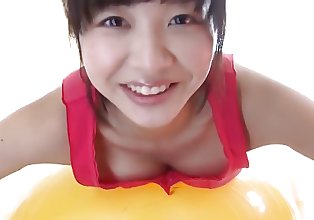 Hot Japanese Girl has the fitness exercise with the ball