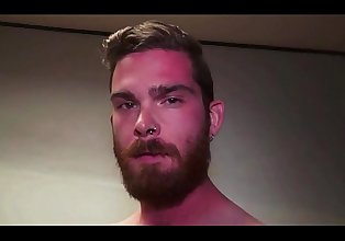 Hot beard hipster jerkoff and eat his own cum