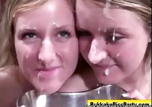 twin sisters got facialized by some horny guys