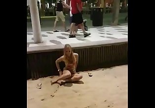sexy blonde teen fingering on public beach