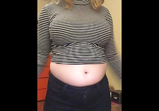 Belly stuffing weight gain try tight clothes