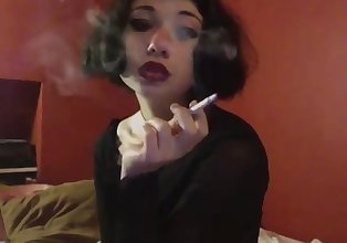 Christina Wolfe Smoking with Dark Lipstick