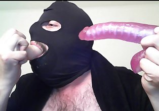 Deepthroat two dildos in mask