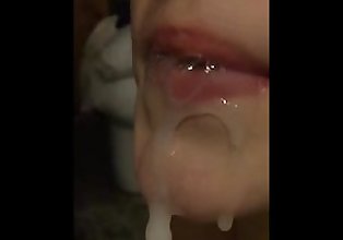 Slowmotion cum dripping from mouth