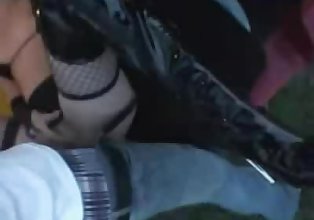 Hot blonde in stockings sucks, fucks and swallows in the car