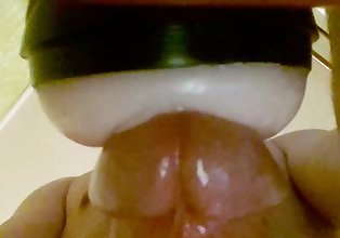 I use fleshlight and cum on cam (bottom view and close - up)