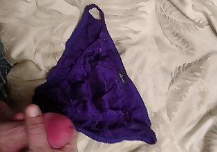 Cumming on Wife\'s Purple Silk Panties!
