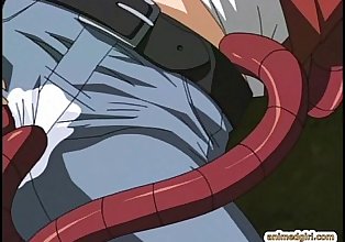 gevangen anime krijgt Geperst haar tieten door tentakels