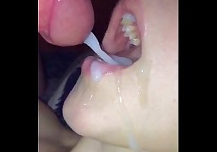 Teen takes massive cum in mouth in slow motion